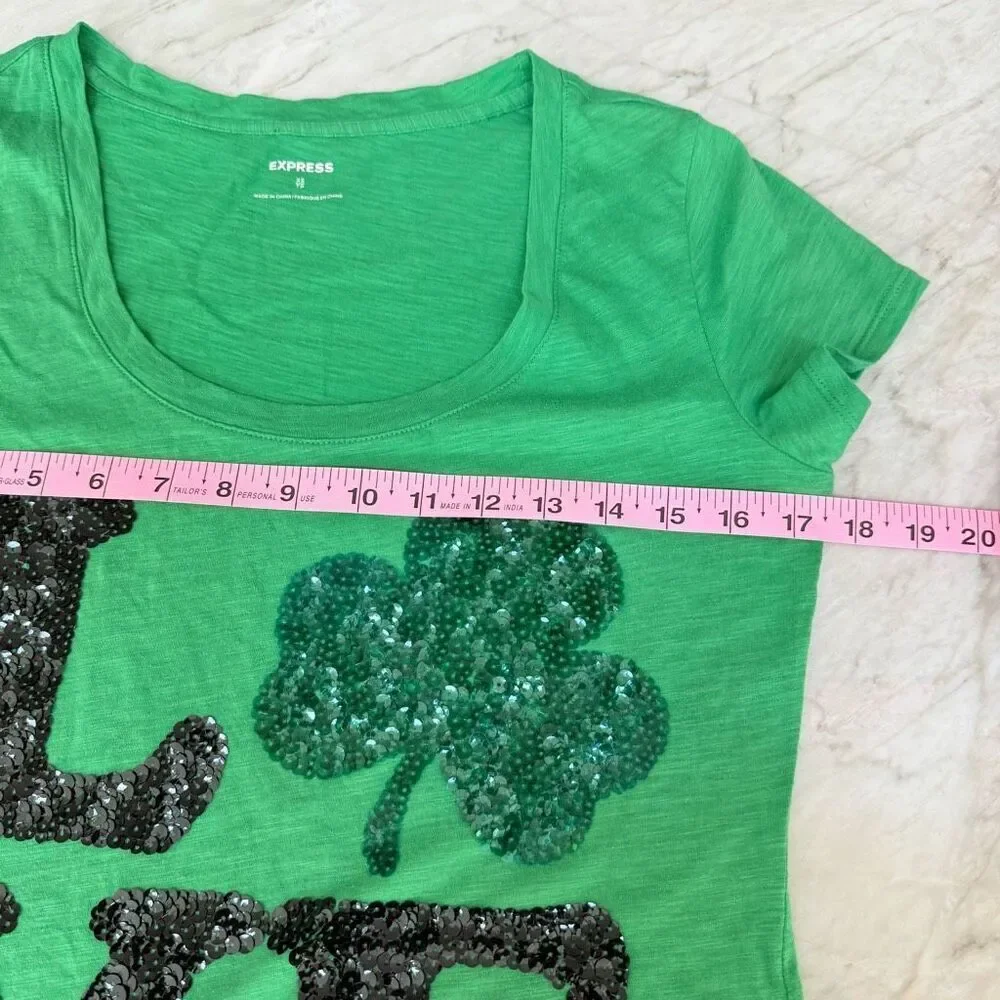 Express Women's Love Sequin St. Patrick's Day Top shirt cotton blend size XS